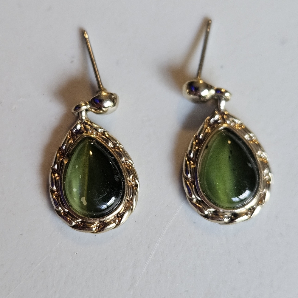 Silver-Tone earrings with green stone